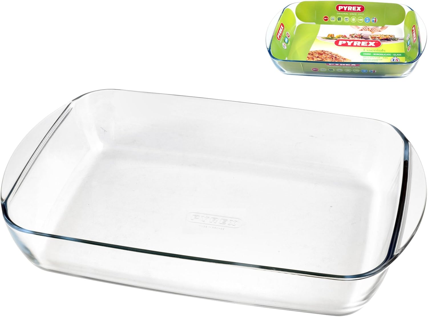 Pyrex Essentials Glass rectangular Roaster high resistance 40x27x7 cm, Transparent, 40.299999999999997x26.3x7.3 cm