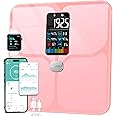 ABLEGRID Body Fat Scale,Digital Smart Bathroom Scale for Body Weight,Large LCD Display Screen,16 Body Composition Metrics BMI,Water Weigh,Heart Rate,Baby Mode,400lb,Rechargeable-Rosegold