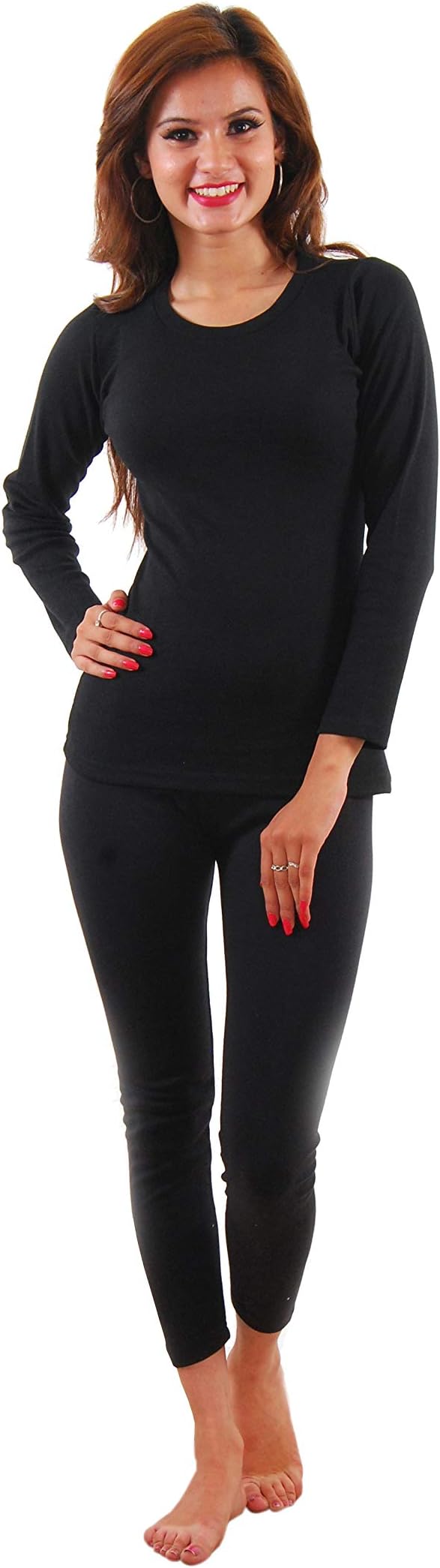 Yorker Black Full-Sleeves Thermal Top & Bottom Set for Women