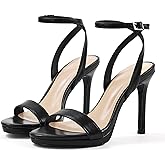 GENSHUO Women's High Heels Strappy Sandals with Round Open Toe Sexy Comfortable Ankle Strap Stiletto Wedding Prom Party Homecoming Dance Heeled Shoes