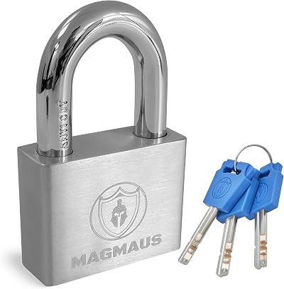 Magmaus PDL50 Never-Rust Heavy Duty Padlock 10mm Shackle Stainless Steel 3 Keys
