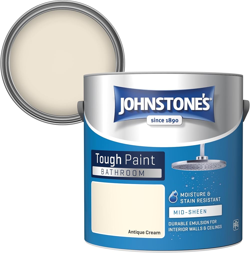 Johnstone's Bathroom Paint Antique Cream Mid Sheen Stain Blocker 2.5L