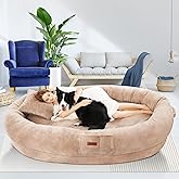 Fvkind Human Dog Bed for Adults, 71"x51"x12" Washable Orthopedic Size, Faux Fur Removable, Cozy Large Present with Blanket an