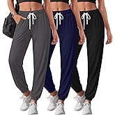 Velvelhall 3 Pack Womens Sweatpants Lightweight Joggers Lounge Pants Casual Tapered Cuffs Elastic Drawstring with Pockets(Black, Navy, Dark Gray,Large)