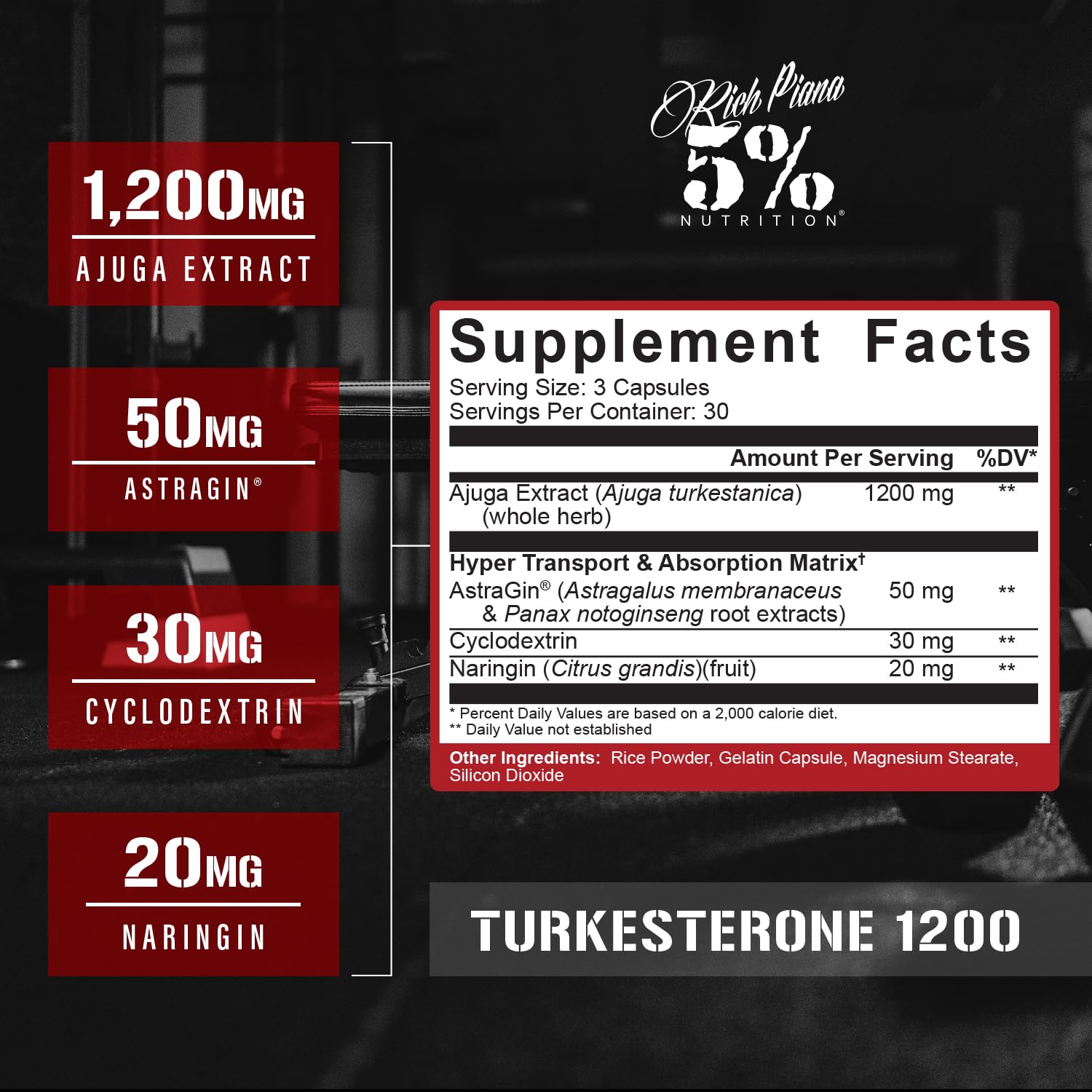 5% Nutrition Turkesterone 1200 mg + 200mg Ecdysterone | Max Purity & Absorption | Complexed with Astragin, Cyclodextrin & Naringin | 90 Capsules (1 Month Supply)