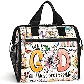 84hoods Insulated Lunch Bag for Women. Large Lunch Box for Work Office Travel Picnic with Adjustable Strap. God Jesus Christian Faith Religious Gift. All Things are Possible.