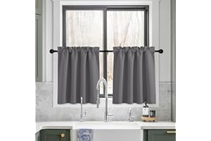 NICETOWN Kitchen Blackout Curtains for RV Camper Windows, Privacy Thermal Insulating 30 Inches Long Curtains for Bathroom Basement Door Window Cover, W34 x L30 inch, Grey, 2 Pcs