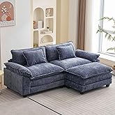 Oprisen 86" Modular Sectional Sofa, Comfy Deep Cloud Couch with Ottoman | L-Shaped Couches for Living Room, Modular Couch, Deep and Wide Seat, Chenille Sofa Sleeper with Throw Pillows, Blue