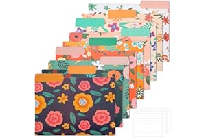 EOOUT 9pcs Decorative File Folders Letter Size, 1/3-Cut Tabs Plastic File Folders for Documents with Colorful Floral Patterns and Erasable Category Labels for Notes Office and School Supplies