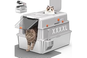 XXXXL Stainless Steel Litter Box with Lid, 28" x 20" x 19.2"H Extra Large Enclosed High Sided Metal Litter Box with Removable
