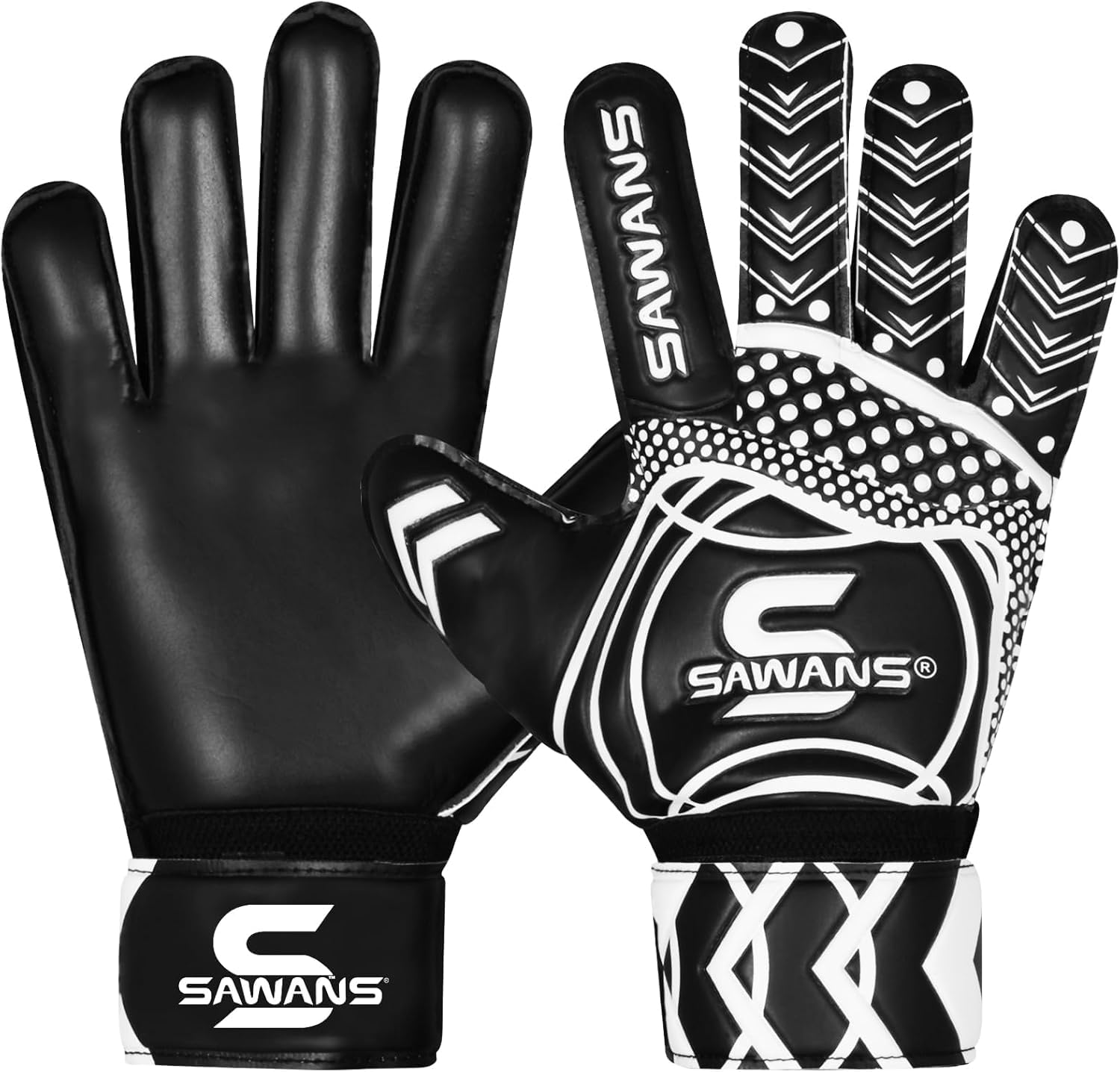 SAWANS Goalkeeper Gloves Football Training Equipment for Kids Boys Youth Adult Men Goalie Gloves Grips Palm Protection Double Layer Breathable Goalkeeping (Black, 8)