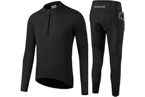 OFF PRND Men's Cycling Jersey 1/3 Zipper Cycling Set Solid Color Club Fit, Long Sleeeves Bike Jersey and Pants Zipper Pocket