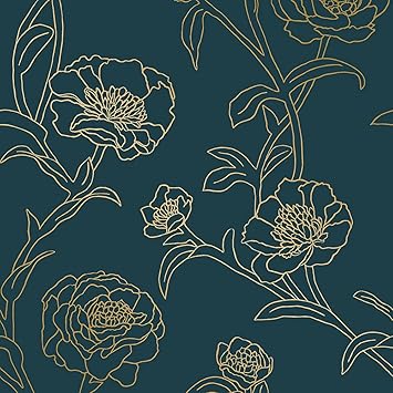 Tempaper Pe10633 Peacock Blue Metallic Gold Peonies Designer Removable Peel And Stick Wallpaper Amazon Com
