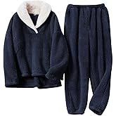 Gihuo Mens Fleece Pajamas Set Winter Warm Pjs for Men Flannel Loungewear Fluffy Sleepwear Sets