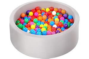Moncoland Round Foam Kids Ball Pit for Babies, Large Toddler Ball Pit with Soft Sponge Kids Play Tent Ball Pool, Children Gift Idea for Baby Infant Indoor and Outdoor Game (Gray with 100 Balls)