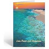 Stonehouse Collection - Beach Sunset Christmas Card - 18 Tropical Christmas Cards and Envelopes - USA Made