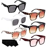 Frienda 6 Pairs Oversized Sunglasses Vintage Retro Square Frame Sunglasses with Flat Lens and 3 Pieces Glass Cloths