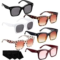 6 Pairs Oversized Sunglasses Retro Square Frame Flat Lens with Glass Cloths Aligament Oversized Square Frame Sunglasses Womens Retro  main image 4