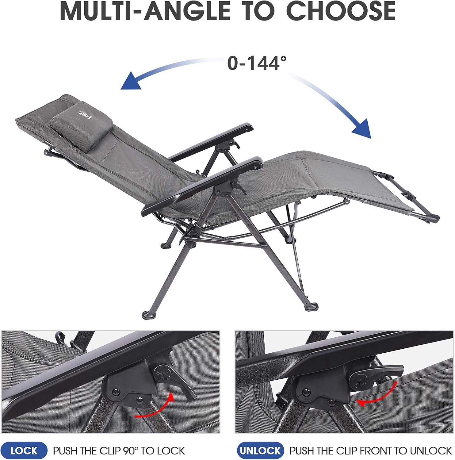EVER ADVANCED Zero Gravity Lounge Chair, Portable Folding Reclining Chair with Carry Bag and Adjustable Cushion, Recliner Camping Chair for Outdoor, Indoor, Support 300lbs, Black: Kitchen & Dining