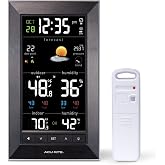 AcuRite Digital Vertical Weather Forecaster with Indoor/Outdoor Temperature, Humidity, and Date and Time (01121M), Black