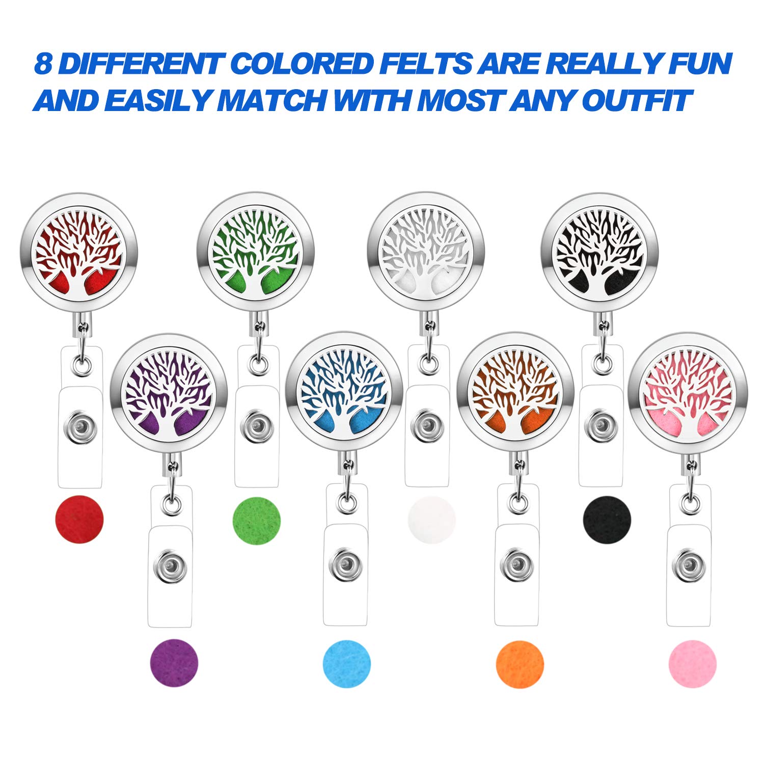 Retractable Badge Holder with Essential Oil Diffuser Aromatherapy Heavy Duty Badge Reels Cute ID Card Holder Clip for Nurse Teacher Tree of Life by SAM & LORI