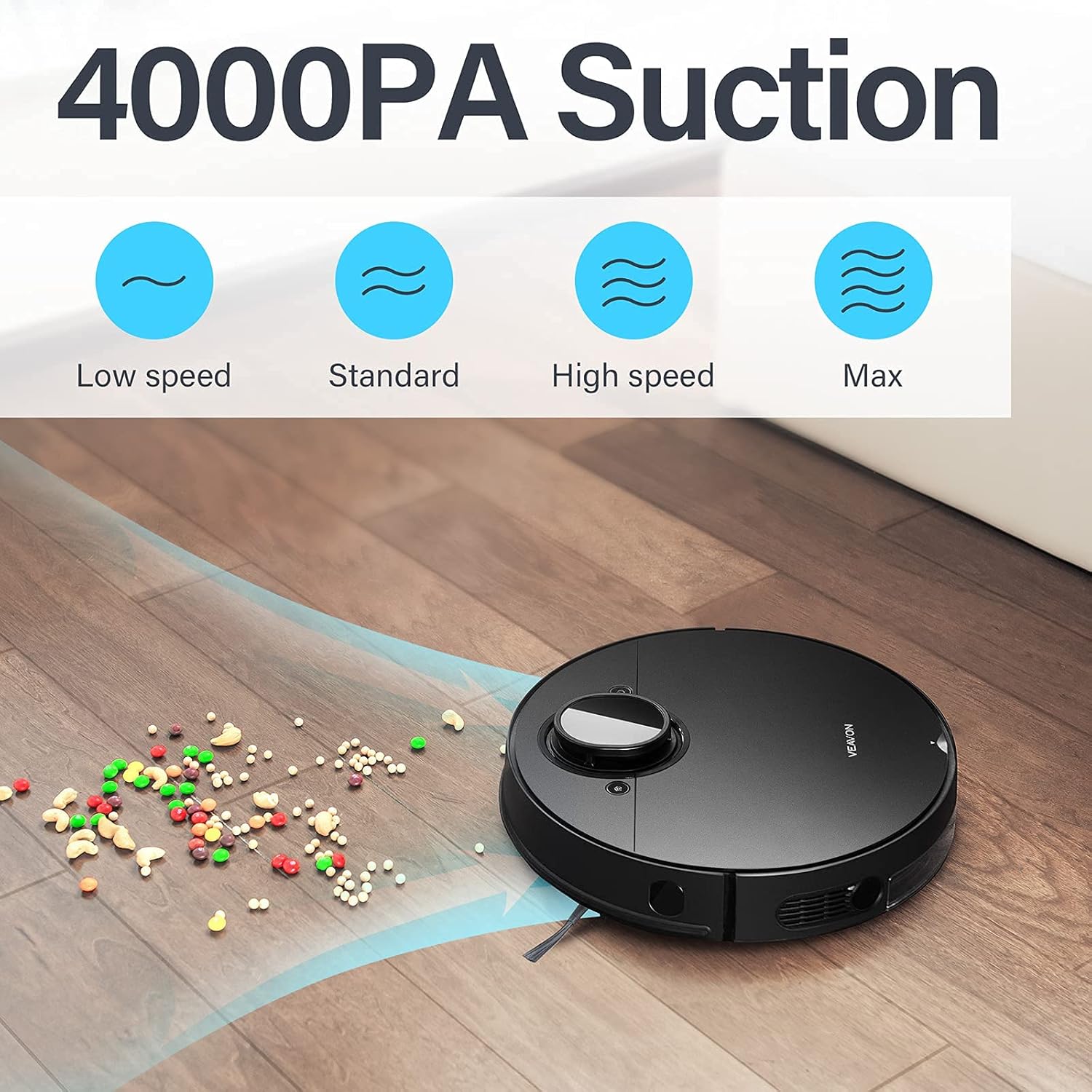 VEAVON V8 Robot Vacuum Cleaner with Wi-Fi Connected, 4000Pa Strong Suction Lidar Robotic Vacuum Cleaner, Automatic Vacuum and Mop Cleaner, Mapping Technology, No-mop Zones, Virtual Walls, Black -