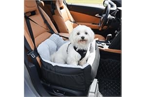 Oiilores Dog Car Seat for Small Dogs,Washable Pet Booster Seats for Car with Clip-On Safty Leash, Reversible Puppy Carseat with Storage Pockets, Travel Carrier Bed for Dogs Under 25 lbs, Grey