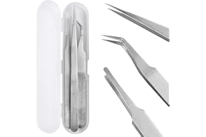QDiShi Precision Tweezers Set,Upgraded Stainless Steel of Tweezers - Extra Fine,Angled,Blunt Tips for Electronics,Hobby, Industrial,Laboratory Work,Jewelry-Making,Model,Craft（3Pcs）