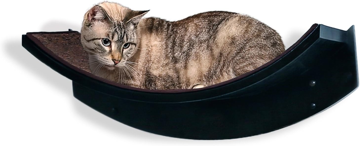 THE REFINED FELINE Lotus Leaf Cat Shelf, Modern Sturdy Curved Design Cat Wall Perch, Elegant Wood Wall Mounted Cat Bed Furniture