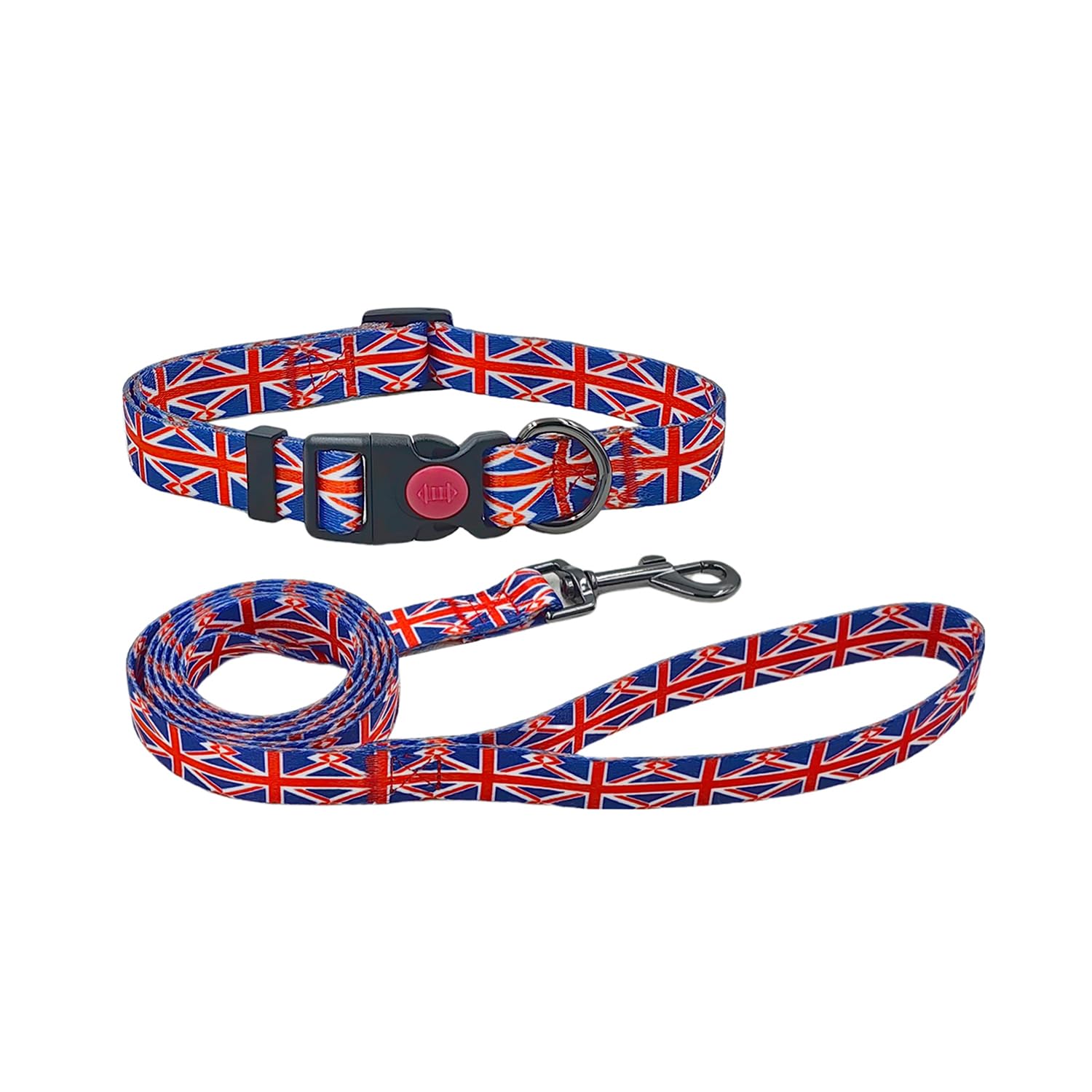 Olahibi Dog Collar and Leash Combo Set, Union Flag Pattern, Polyester Material, 150CM Matching Leash, for Small Dogs.(S,Union Flag) — image 1