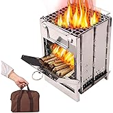 REDCAMP Wood Burning Camp Stove Folding Stainless Steel 304# Grill,Portable Backpacking Stove for Hiking BBQ,Small