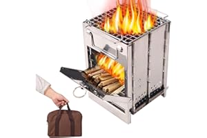 REDCAMP Wood Burning Camp Stove Folding Stainless Steel 304# Grill,Portable Backpacking Stove for Hiking BBQ,Small
