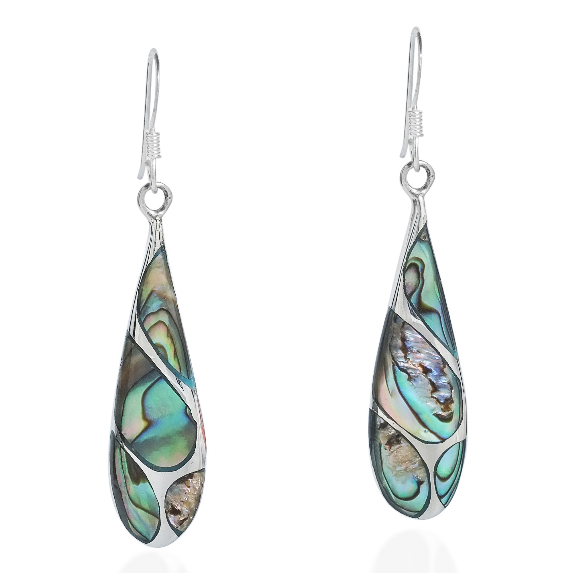 Vintage Abalone Shell Streak Teardrop .925 Sterling Silver Earrings