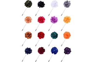 Fanrel 16 Pieces Flower Men's Lapel Pins Handmade Satin Boutonniere Pin for Suit Wedding Groom with a Box