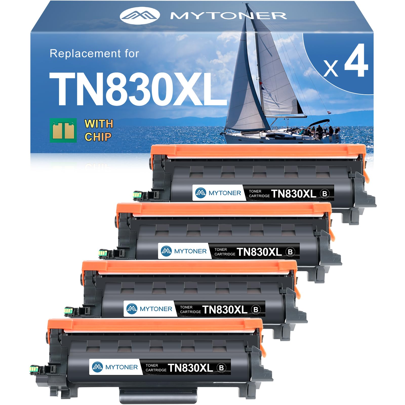 Photo 1 of MYTONER Compatible Toner Cartridges Replacement for Brother TN830 XL/V/R TN-830 TN830XL for DCP-L2640DW HL-L2460DW HL-L2405W HL-L2400D L2465DW HL-L2480DW MFC-L2820DW XL MFC-L2820DW Printer, 4 Black