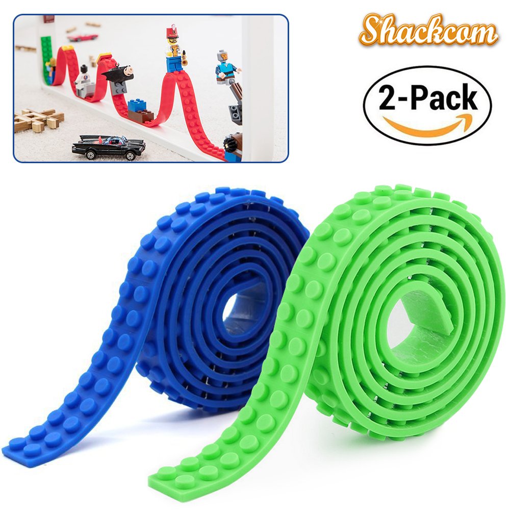 Block Tape for Lego Bricks with Self-Adhesive, Non-Toxic Reusable and Cuttable Compatible with Lego Block Toys and Major Brands Building Blocks, 2 Colors 3 ft of Each, Perfect DIY Gift for Kids and Adults