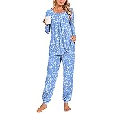 Anymeet Womens Pajama Sets Fall Winter Long Sleeve 2 Piece Sleepwear Soft Lounge Outfits with Pockets