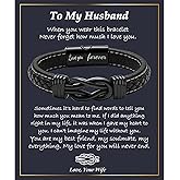 YBISNAIRE Gifts for Men Infinity Leather Bracelet for Dad New Daddy Husband Boyfriend Son Grandson Brother Nephew Uncle Black Braided Engraved Leather Jewelry Gifts for Fathers Day Birthday Christmas