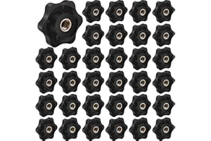 Zhengmy 30 Pcs Female Threaded Knob Black Plastic Head Thru Star Nuts Clamping(6 Star,1/4"-20)