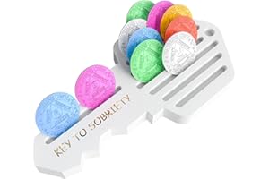 HOTCAN AA Coin Holder Key – AA Chip Holder & Sobriety Coin Display for 14 Chips – Inspirational Recovery Gifts for Milestones – Pine Wood Sobriety Medallion Display for Men and Women (White)