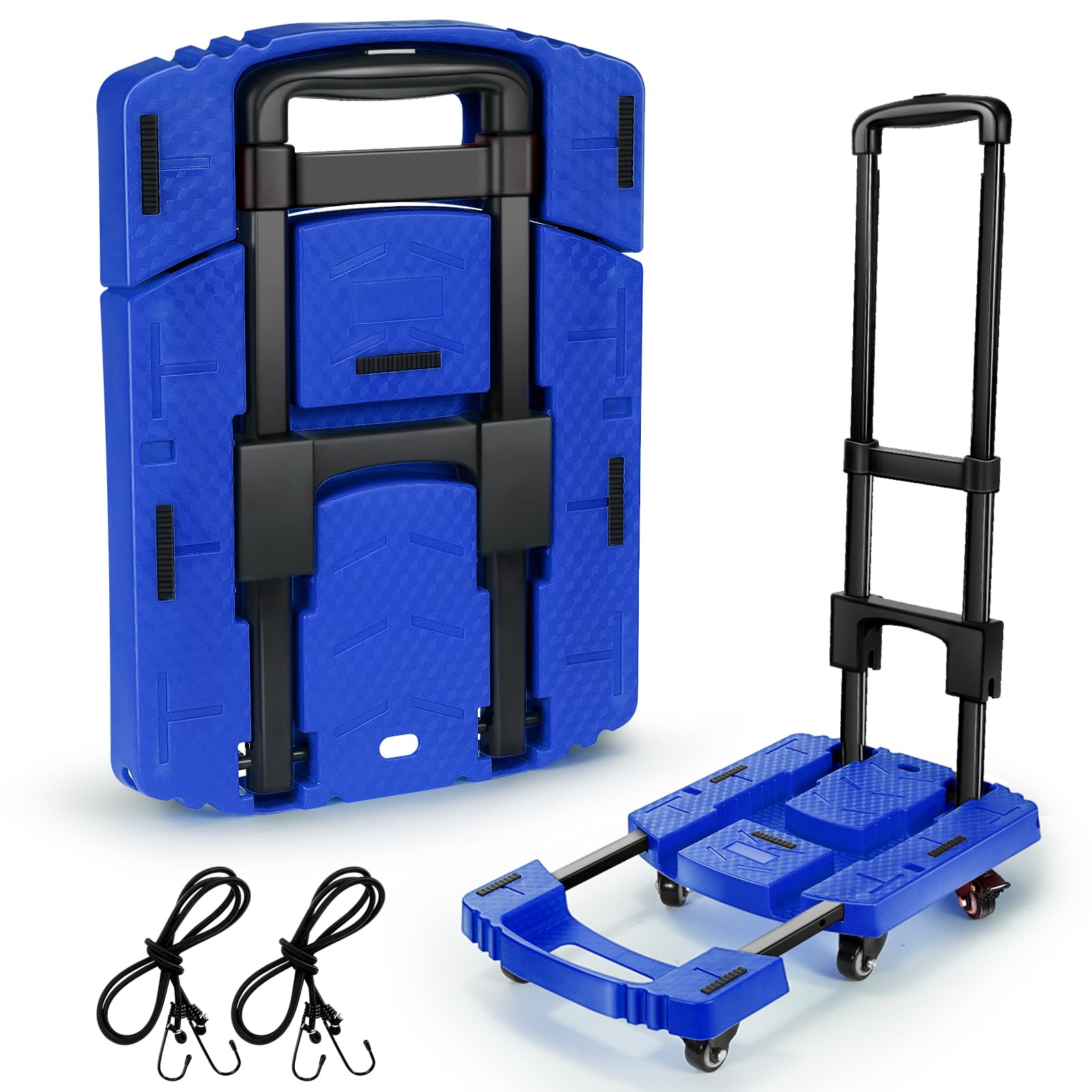 Photo 1 of Voipvvii Folding Hand Truck 500lbs, Portable Heavy Duty Dolly Cart, 6 Wheels Collapsible Luggage Cart with 2 Elastic Ropes - Compact Trolley Cart for Easy Moving - Ideal Hand Cart for Travel and More