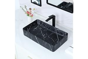 Davivy 23.6'' x 13.3'' Nordic Marbling Matte Black Rectangle Vessel Sink with Pop Up Drain,Bathroom Vessel Sinks,Bathroom Sinks Above Counter,Counter Top Sink,Black Ceramic Vessel Sink for bathrooms