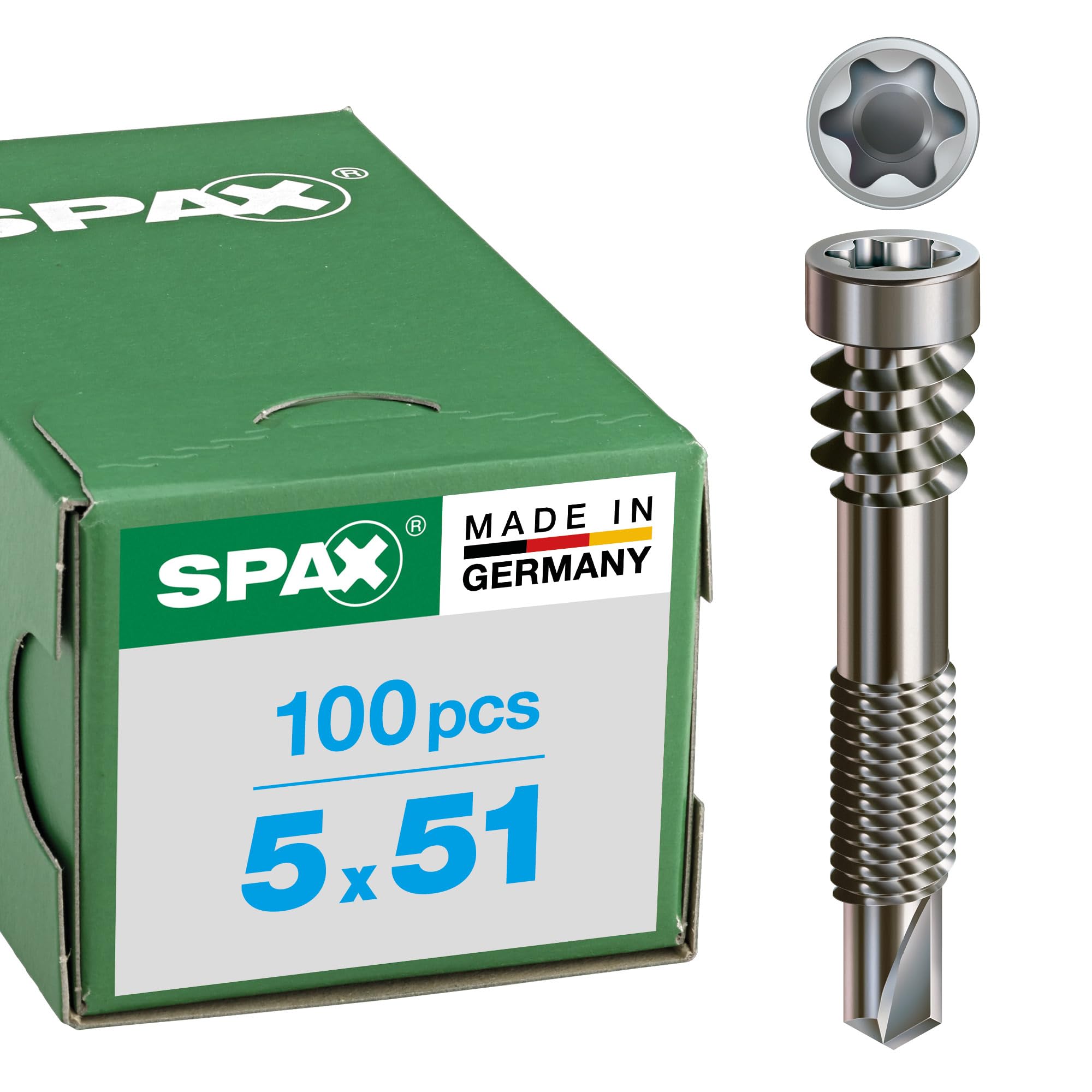 SPAX 557000500513 Profile Drill Screws 5.0 X 51 TX25 A2 Stainless Steel Pack of 100 Silver