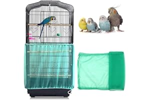 Daoeny Universal Bird Cage Cover, Adjustable Seed Feather Catcher, Soft Airy Nylon Mesh Parrot Net, Birdcage Cover Skirt Sheer Guard for Round Square Cages (Green)