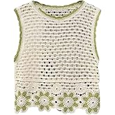 SweatyRocks Women's Floral Hollow Out Crew Neck Sweater Vest Sleeveless Tank Tops Knitwear