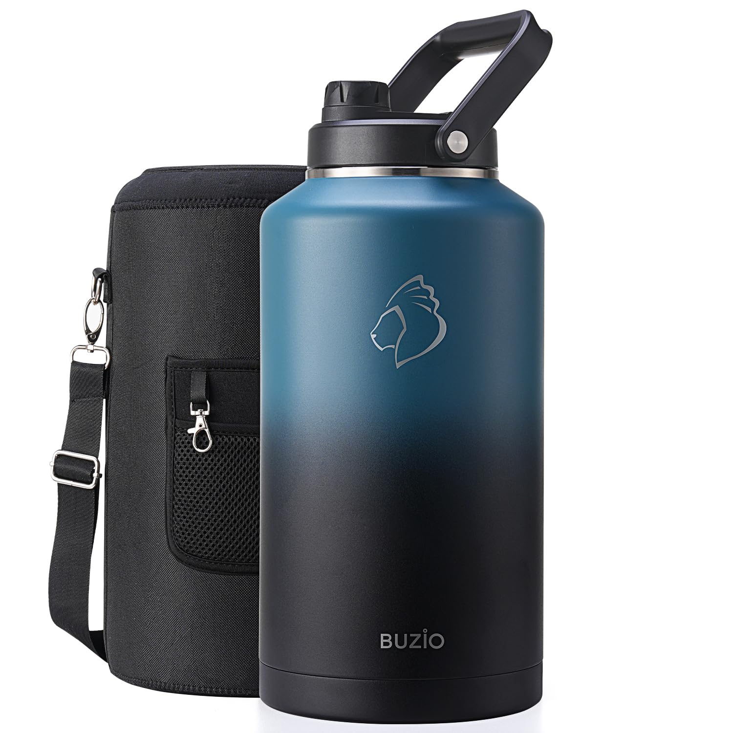 Photo 1 of BUZIO 2 Gallon Water Bottle Insulated, (Cold for 48 Hrs) 256oz Extra Large Water Jug Stainless Steel, 4.4in Big Wide Mouth Leak Proof Metal Flask with Handle for Camping,Work,Travel, Indigo Black