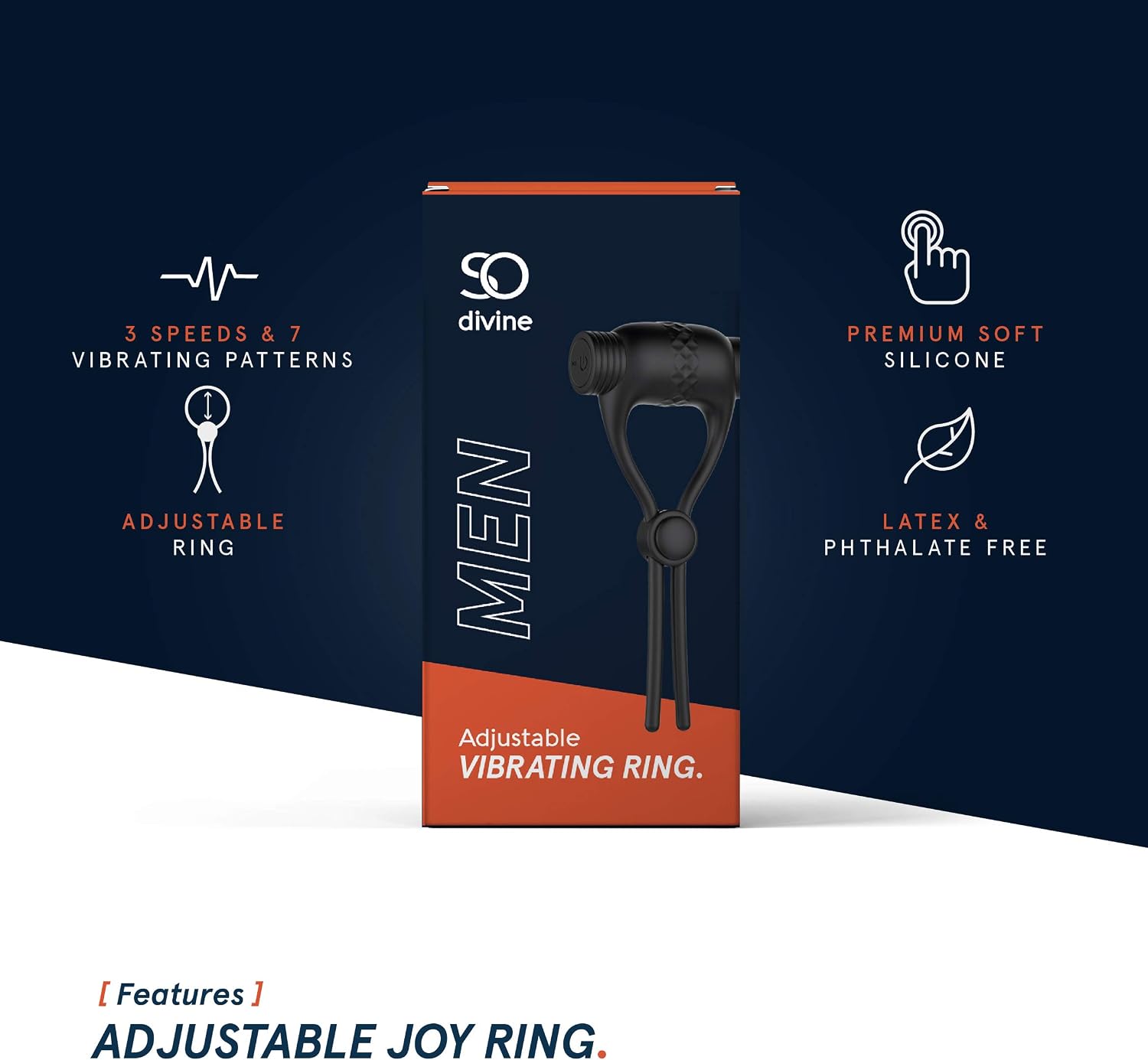 So Divine Men Rechargeable Adjustable Vibrating Penis Ring, Black, 1 Count - Image 3