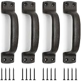 Livfodrm 7 Inch Cast Iron Barn Door Pull Handles, Rustic Heavy‑Duty 4 Pack | Rustic vintage style complements wooden fences, sheds and garage doors, work well for various indoor and outdoor wooden gate