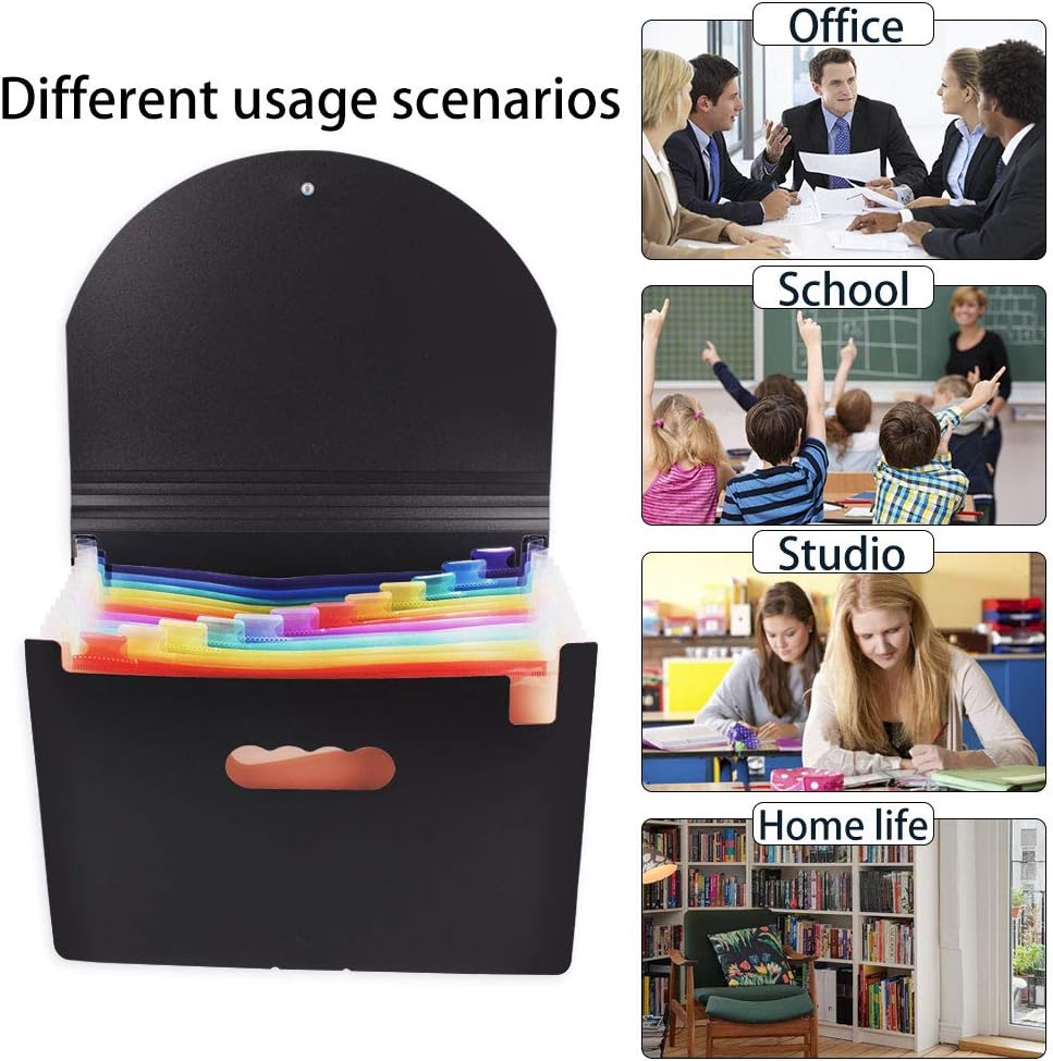 Accordian File Organizer, 12 Pockets Expanding File Folder with Expandable Cover, Portable Filing Box, Desktop Accordion Folders, Plastic Colored Paper Document Paperwork Receipt Organizer(A4/Letter Size) : Office Products