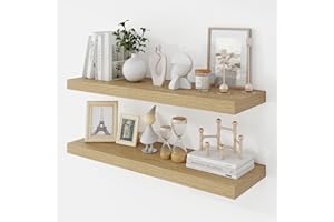Acovy 30 Inch Floating Shelves, 9.3" Deep Floating Shelf Wall Mounted, 30" Wall Shelves, Rustic Deep Bookshelf, Large Display Shelves & Storage Shelves for Bedroom, Living Room, Oak, Set of 2